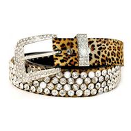 Women Fashion Rhinestone Belt with Leopard Print